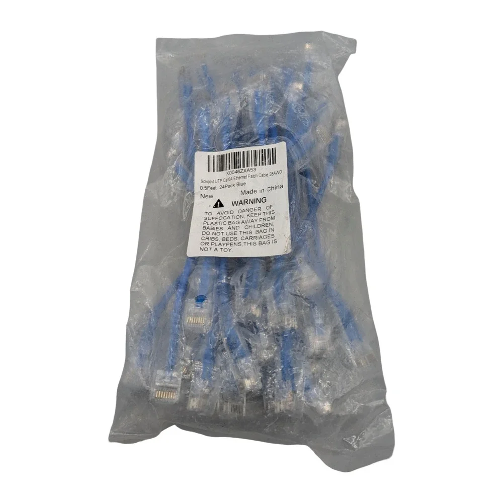 Sokqovt Cat6a Slim Patch Cables 0.5ft 24 Pack Blue 28AWG 10G 550MHz Pure Copper